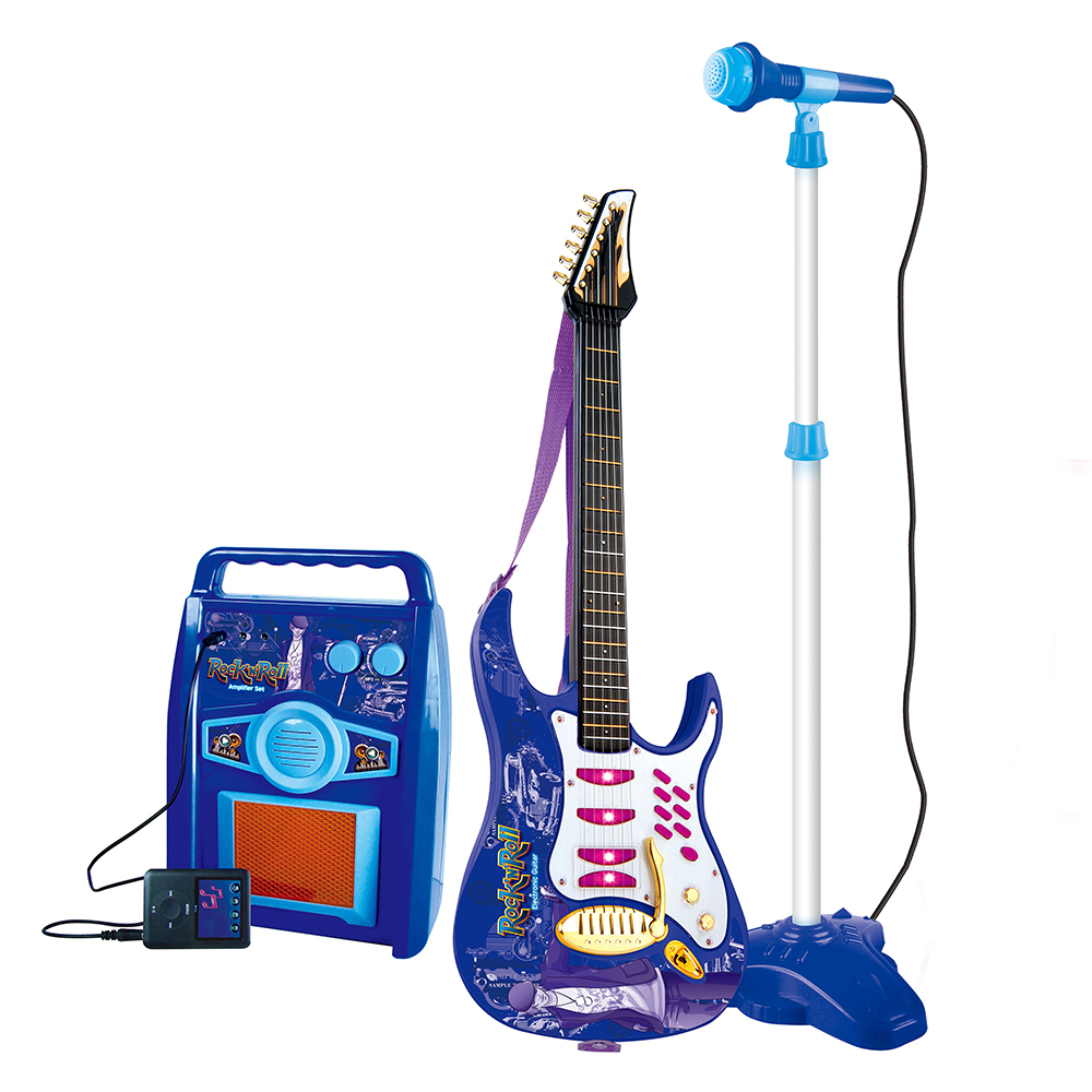 Rock'n'Roll Gitár Mikrofon+Állvány Erősítő Készlet Kék