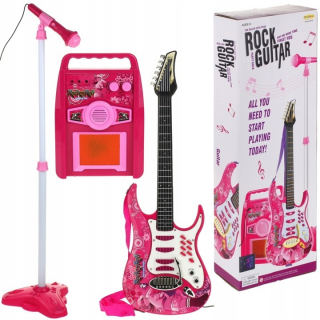 Rock'n'Roll Gitár Mikrofon+Állvány Erősítő Készlet Pink