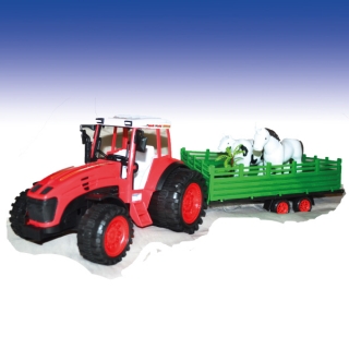 53cm hosszú játék traktor pótkocsival + paci boci és fák